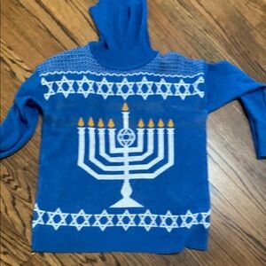 Joseph A Hanukkah Blue Menorah Sweater size m. As is. Slight discoloration